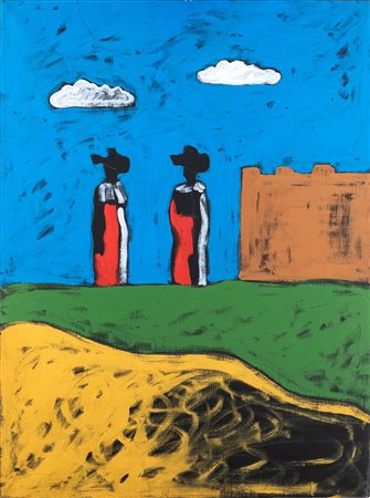 Tano Festa (Roma, 1938 - Roma, 1988) Senza titolo (Guardiani del castello)...