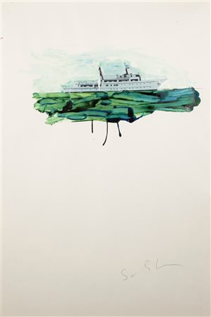 Mario Schifano (Homs, 1934 - Roma, 1998) Nave Bianca 1982 Smalti e collage su...