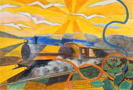 Giulio D'Anna (Villarosa, 1908 - Messina, 1978) Dinamismo di un treno in...