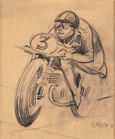 Virgilio Marchi (Livorno, 1895 - Roma, 1960) Motociclista 1937 Disegno su...