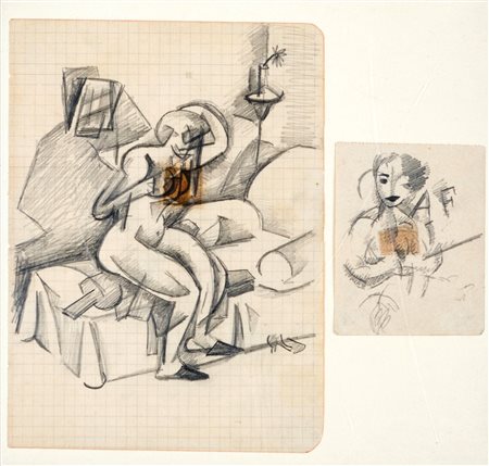 Primo Conti (Firenzee, 1900 - Fiesole, 1988) Due figure 1915-1917 Matita su...