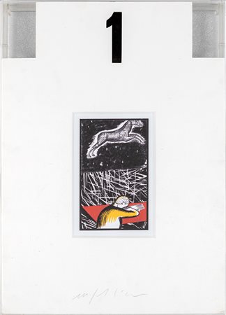 Mimmo Paladino (Paduli, 1948 - ) Senza titolo Litografia, smalto nero,...