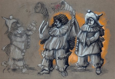 Danilo Donati (Luzzara, 1926 - Roma, 2001) Maschere festanti - bozzetto per...