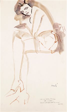 Marcello Avenali (Roma, 1912 - Roma, 1981) Donna seduta, acquarello 1975...