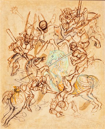 Fabrizio Clerici (Milano, 1913 - Roma, 1993) Studio per lo scontro di...