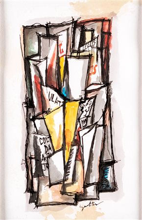 Renato Guttuso (Bagheria, 1911 - Roma, 1987) Edicola China e acquarello su...