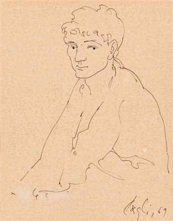 Corrado Cagli (Ancona, 1910 - Roma, 1976) Ritratto di fanciullo 1969 China su...