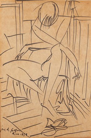 Pericle Fazzini (Grottammare, 1913 - Roma, 1987) Donna seduta 1959 Pennarello...