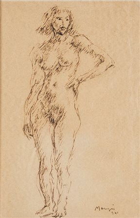 Mario Mafai (Roma, 1909 - Roma, 1962) Nudo di donna in piedi 1941 China su...