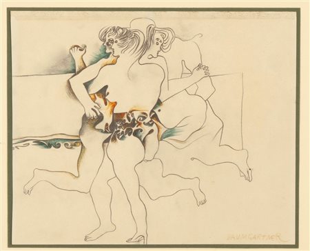 Fritz Baumgartner (1929 - 2006) Le tre grazie Matita e pastelli su carta cm...