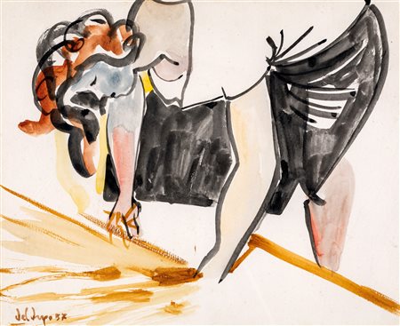 Francesco Del Drago (Roma, 1920 - Roma, 2011) Donna chinata 1957 Acquarello...