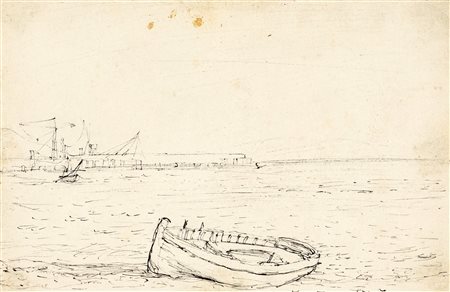 Mario Carotenuto (Tramonti, 1922 - 2017) Barca sulla spiagga 1946 China su...