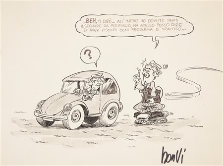 Bonvi (Modena, 1941 - Bologna, 1995) Vignetta Acquarello e pennarelli su...