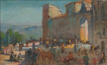 Tommaso Cascella (Roma, 1951 - ) La fiera Pastelli su carta cm 37x61 Firma in...