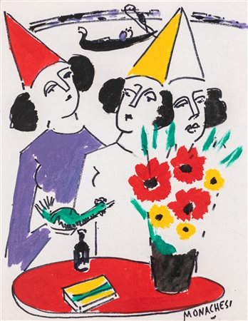 Sante Monachesi (Macerata, 1910 - Roma, 1991) Carnevale a Venezia 1969 Olio...