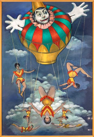 Giuliano Geleng (Roma, 1949 - Roma, 2020) La mongolfiera Felliniana 1986 Olio...