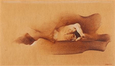 Anonimo del XX secolo ( - ) Nudo maschile sdraiato 1979 Pastelli su carta cm...