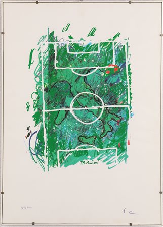 Mario Schifano (Homs, 1934 - Roma, 1998) Campo di calcio Serigrafia cm 69x49...