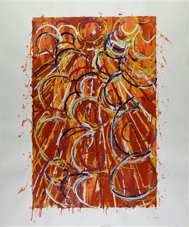 Mario Schifano (1934 - 1998) NELLA VETRATA ROSSA serigrafia materica, cm...