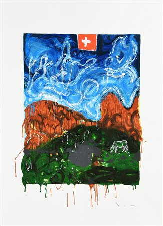 Mario Schifano (1934 - 1998) VEDUTA SVIZZERA serigrafia materica, cm 70x50;...