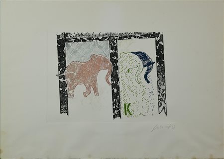 Tano Festa (1938 - 1987) ELEFANTI acquaforte-acquatinta, cm 28x40, su foglio...