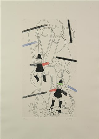 Franco Angeli (1935 - 1988) SENZA TITOLO acquaforte-acquatinta, cm 49x27,5,...