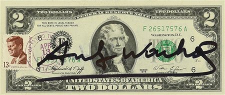 Andy Warhol (1928 - 1987) TWO DOLLARS BILL (Thomas Jefferson) intervento su...