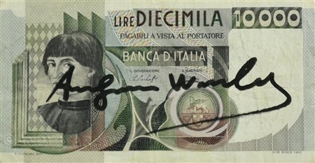 Andy Warhol (1928 - 1987) DIECIMILA LIRE pennafeltro su banconota, cm 7x13,2...