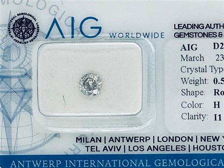 DIAMANTE 0,5 CT COLORE H - PUREZZA I1 - TAGLIO BRILLANTE - CERTIFICATO AIG -...
