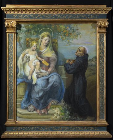 GIUSEPPE PENNASILICO<BR>Napoli 1861 - 1940 Genova<BR>"Madonna con Bambino e Santo"