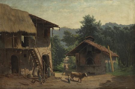 BARTOLOMEO ARDY<BR>Saluzzo (CN) 1821 - 1887 Torino<BR>"Cascinale con figure"