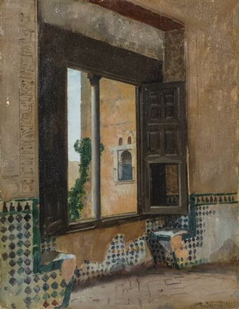 ALBERTO PASINI<BR>Busseto (PR) 1826 - 1899 Torino<BR>"Finestra" Alhambra-Spagna" 1883