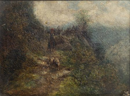 EUGENIO GIGNOUS<BR>Milano 1850 - 1906<BR>"Paesaggio con pastorella"