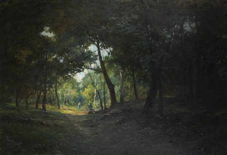CARLO FOLLINI<BR>Domodossola (NO) 1848 - 1938 Pegli (GE)<BR>"Figure nel bosco"