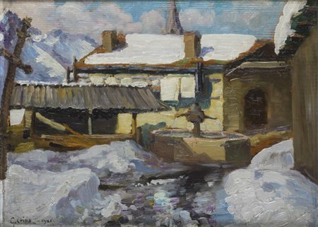 GIOVANNI PAOLO CRIDA<BR>Graglia (BI) 1886 - 1967<BR>"Fontana tra la neve" 1921
