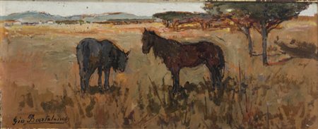 GIOVANNI BARTOLENA<BR>Livorno 1866 - 1942<BR>"Cavalli al pascolo in Maremma"