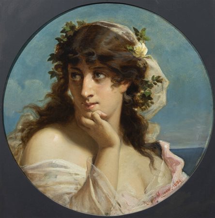 RODOLFO MORGARI<BR>Torino 1827 - 1909<BR>"Ritratto di fanciulla" 1884