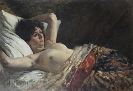 ANGELO PASCAL<BR>Torino 1858 – 1888<BR>"Nuda distesa" 1886