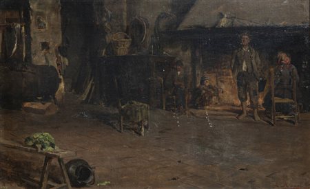 ALBERTO ROSSI<BR>Torino 1858 - 1936<BR>"Accanto al fuoco" 1888