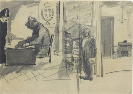 MARIO SIRONI<BR>Sassari 1885 - 1961 Milano<BR>"Studio per illustrazione non pubblicata probabilmente per "Il Popolo d'Italia", databile al 1921 circa