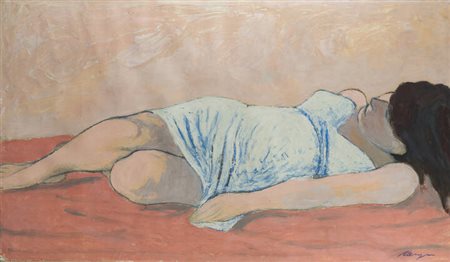 FRANCESCO MENZIO<BR>Tempio Pausania (SS) 1899 - 1979 Torino<BR>"Nudo sdraiato in sottoveste" 1962