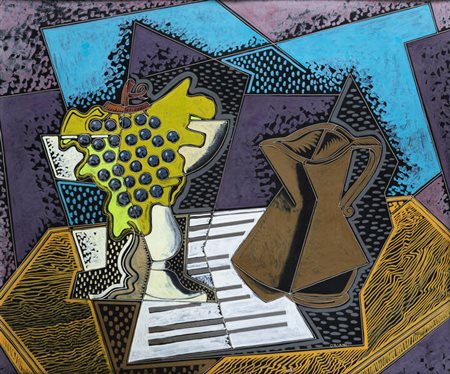 PIPPO ORIANI<BR>Torino 1909 - 1972 Roma<BR>"Natura morta con brocca e uva" 1960/65