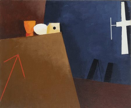 EMILIO TADINI<BR>Milano 1927 - 2002<BR>"Uovo e dado", presunto fine anni '80