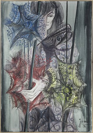 GUIDO DE BONIS<BR>Torino 1931 - 2009<BR>"Gentildonna con fiori assurdi" 1961