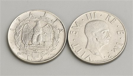 LOTTO DI LIRE ITALIANE REGNO D'ITALIA composto da 2 monete da 2 lire coniate...