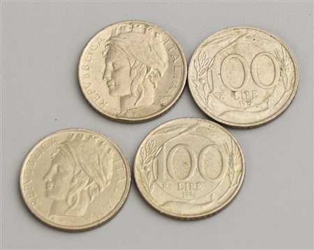 LOTTO DI LIRE ITALIANE composto da 4 monete da 100 lire vari anni di coniazione