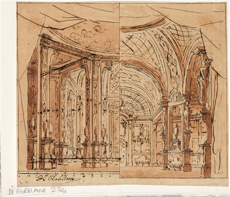 Scuola emiliana I metÃ del XVIII secoloDOPPIO STUDIO DI INTERNO CON VOLTE E...