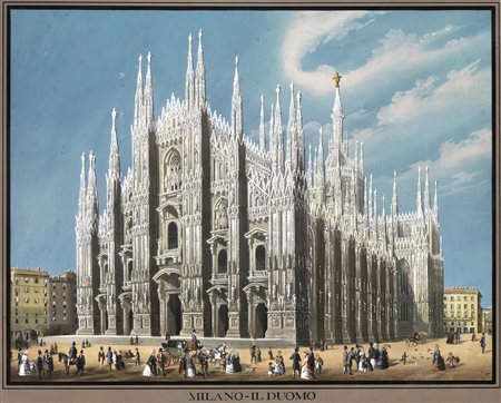 MILANO. IL DUOMOSecolo XIX.Tempera policroma su acquatinta. mm 490x645.In...