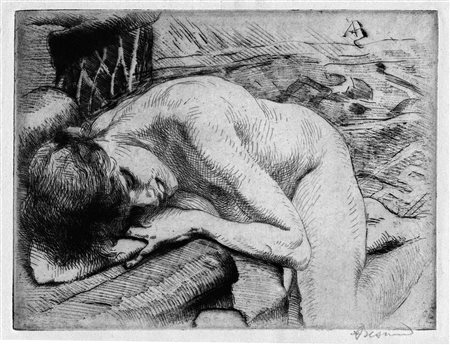 Besnard, Paul Albert(Parigi 1849 - 1934)LE MODÃˆLE ENDORMI Ã€ TERRE....