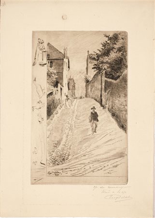DelÃ¢tre, EugÃ¨ne(Parigi 1864 - 1939)STRADA DI PAESE. 1891Acquaforte. mm...